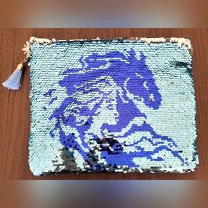 Frozen II Elsa Fearless Horse Nokk 9" Flip Sequin Pencil Case Pouch C.2